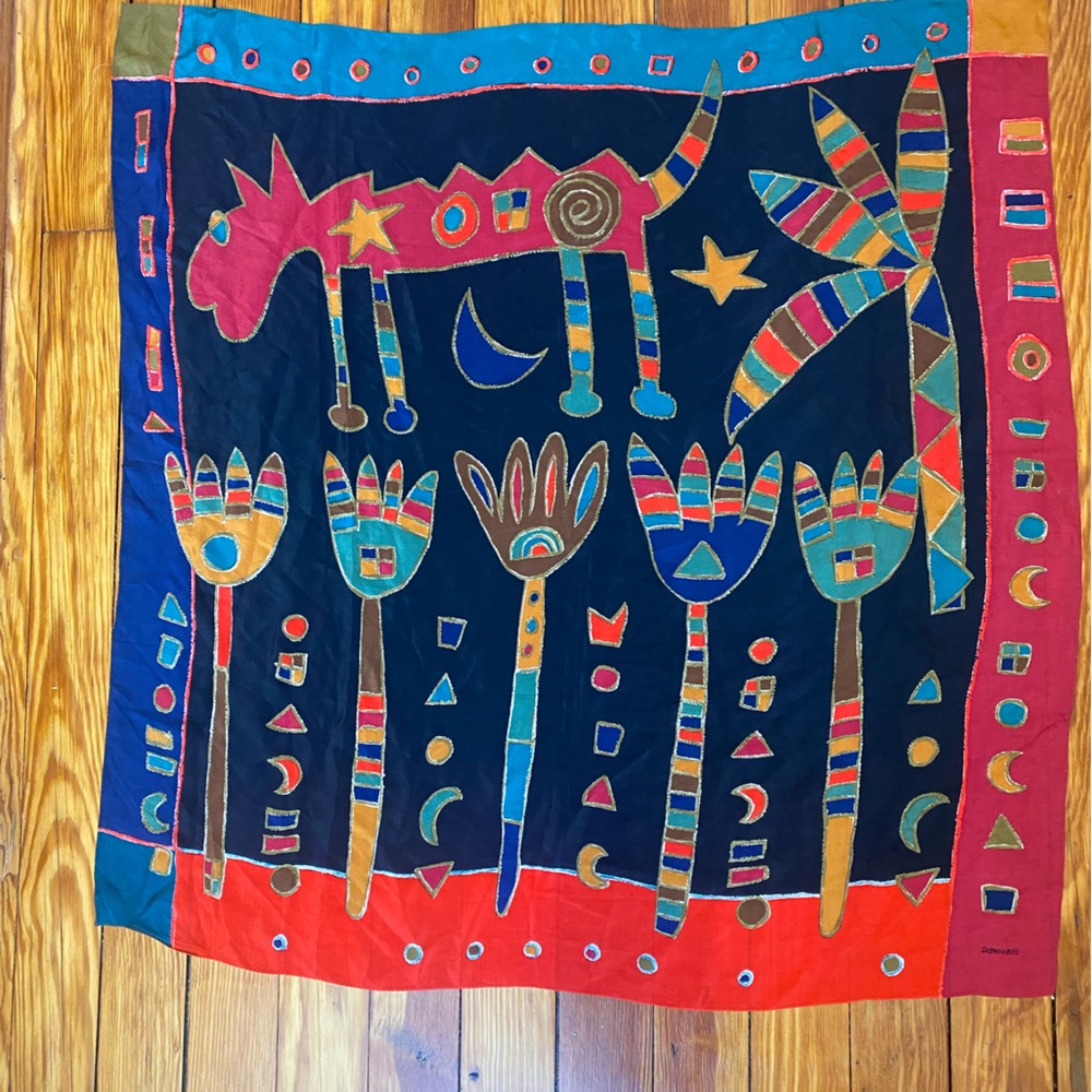 Colorful Abstract vintage silk scarf 34” X 34”